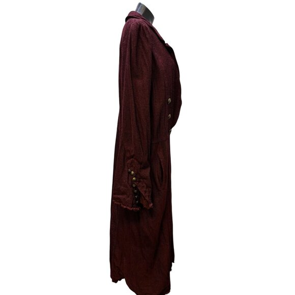 Free People Long Double-Breasted Coat Wine Red Size L - Picture 4 of 10
